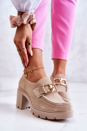 Estilo elegante sapato com salto com detalhes dourados cor de marfim Lemar Harmell