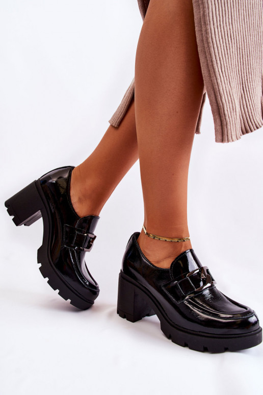 Estilo elegante sapato com salto Com decoração prateada cor preta Lemar Harmell Estilo elegante sapato com salto Com decoração prateada cor preta Lemar Harmell