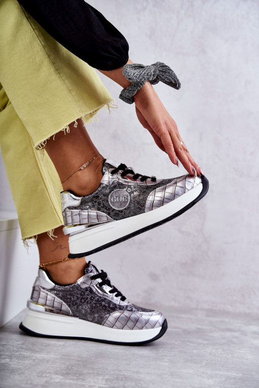 Feminino tênis Em uma cunha GOE KK2N4083 cor prata Feminino tênis Em uma cunha GOE KK2N4083 cor prata