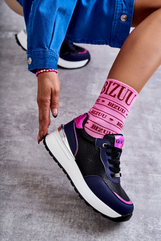 Feminino tênis Em uma cunha GOE KK2N4081 Preto e-azul escuro Feminino tênis Em uma cunha GOE KK2N4081 Preto e-azul escuro