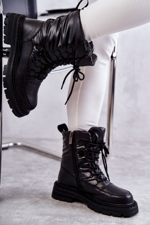 Feminino Botas de neve com atacadores GOE KK2N4017 cor preta Feminino Botas de neve com atacadores GOE KK2N4017 cor preta