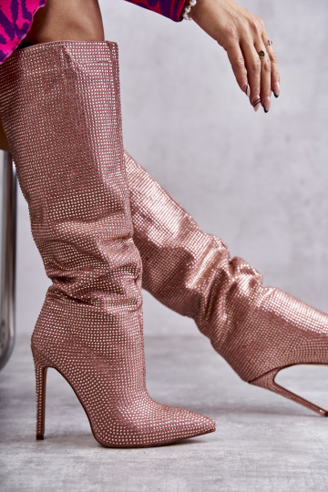 Elegante botas com salto fino com olhos brilhantes cor rosa Lovisa