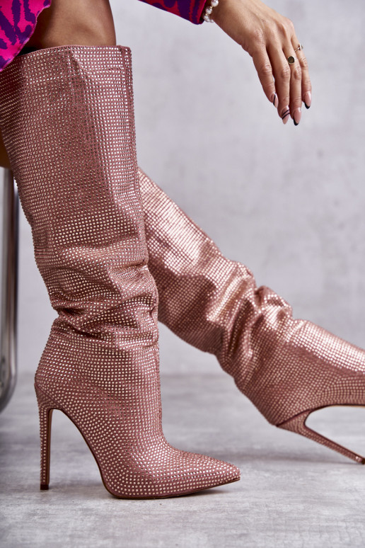 Elegante botas com salto fino com olhos brilhantes cor rosa Lovisa