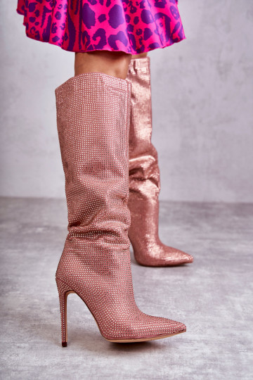 Elegante botas com salto fino com olhos brilhantes cor rosa Lovisa 2