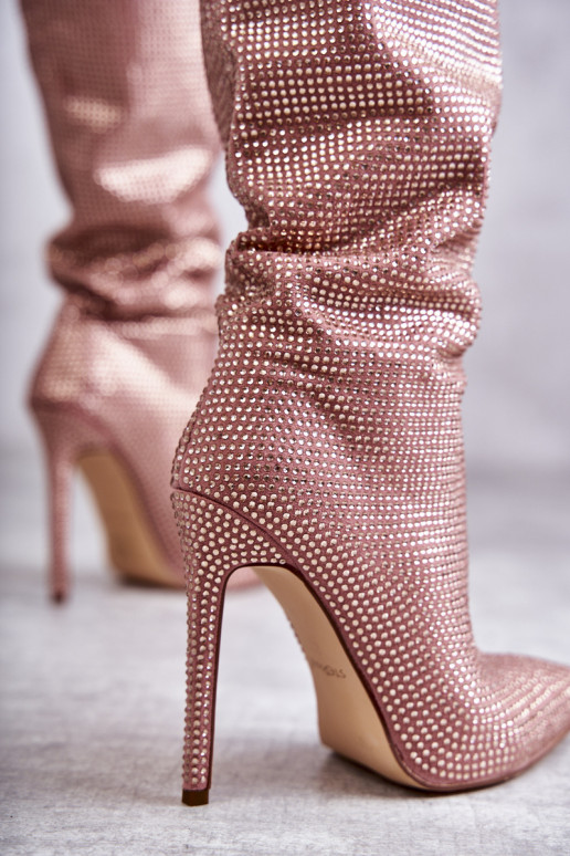 Elegante botas com salto fino com olhos brilhantes cor rosa Lovisa