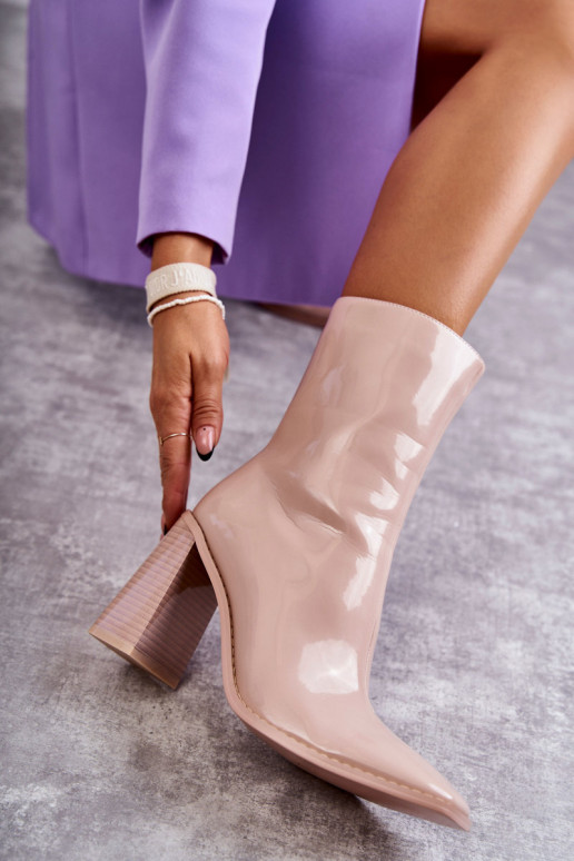 Feminino com efeito verniz Botas botas bege Tem que serrgit Feminino com efeito verniz Botas botas bege Tem que serrgit