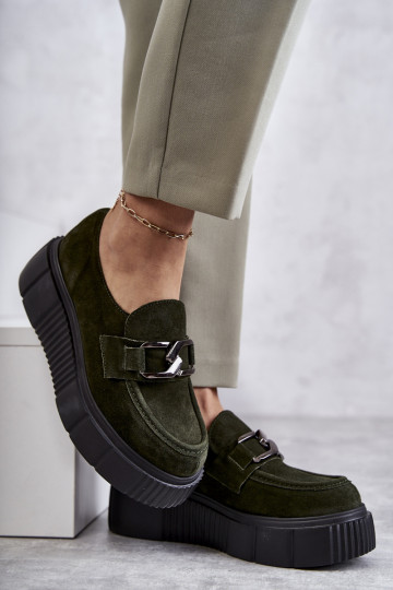 Elegante de camurça sapato com uma plataforma cor cáqui Lemar Tem que serrsol