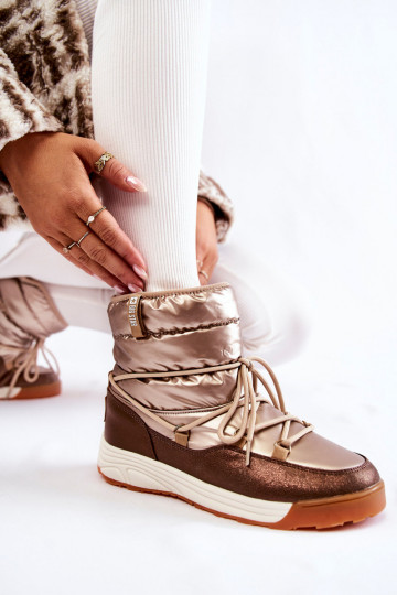 Feminino Botas de neve Memory Foam Big Star KK274276 ouro-cor marrom