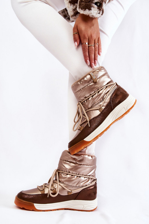 Feminino Botas de neve Memory Foam Big Star KK274276 ouro-cor marrom