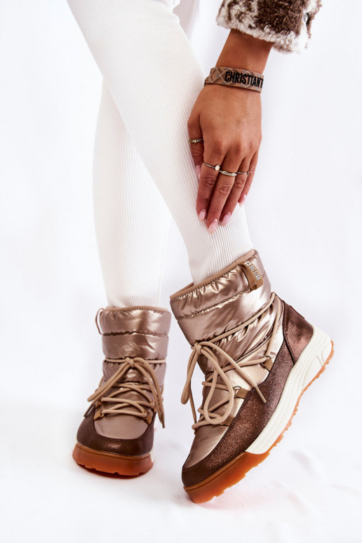 Feminino Botas de neve Memory Foam Big Star KK274276 ouro-cor marrom