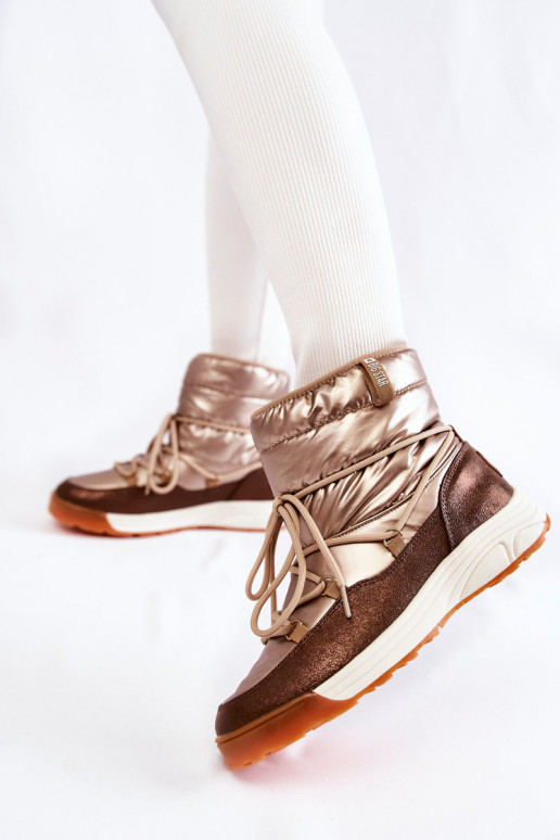 Feminino Botas de neve Memory Foam Big Star KK274276 ouro-cor marrom