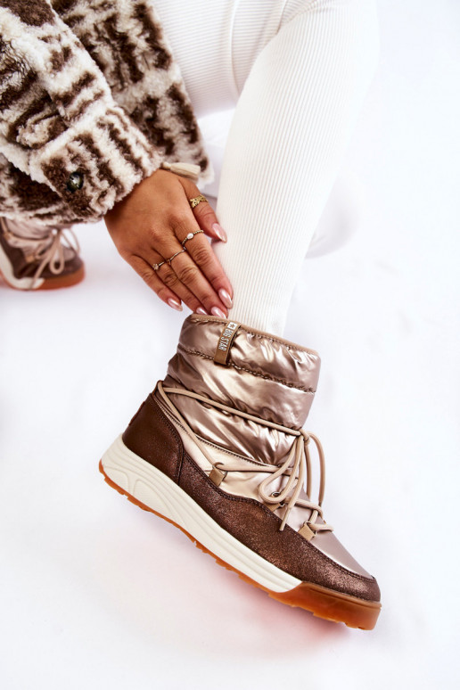 Feminino Botas de neve Memory Foam Big Star KK274276 ouro-cor marrom