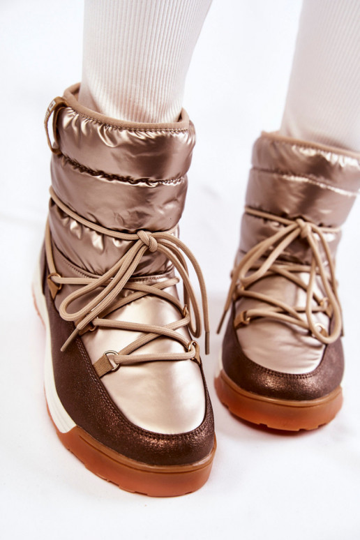 Feminino Botas de neve Memory Foam Big Star KK274276 ouro-cor marrom