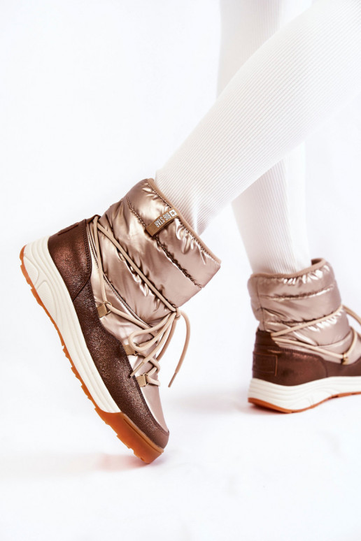 Feminino Botas de neve Memory Foam Big Star KK274276 ouro-cor marrom