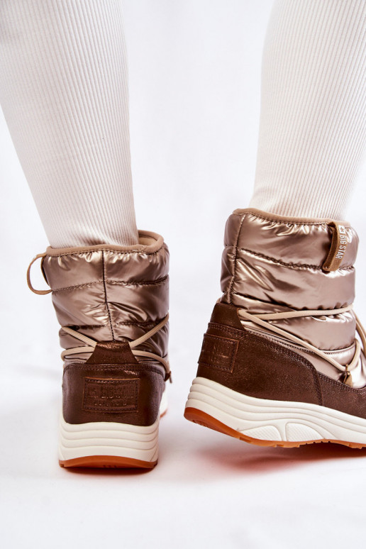 Feminino Botas de neve Memory Foam Big Star KK274276 ouro-cor marrom