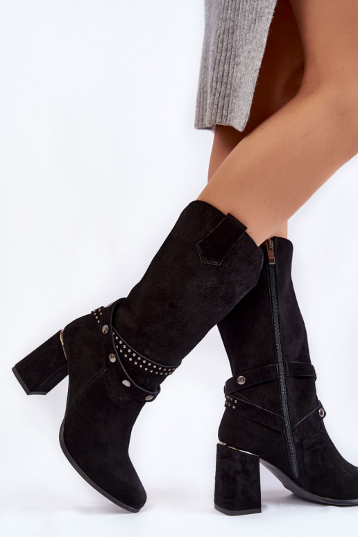 Feminino de camurça botas com salto LeParaski Shoes 2934/B cor preta Feminino de camurça botas com salto LeParaski Shoes 2934/B cor preta