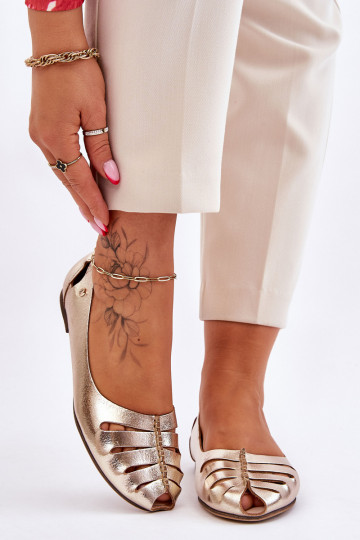 Zazoo 10009 Bailarinas confortáveis de couro natural Feminino cor dourada