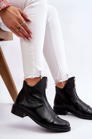 Botas de couro com zíper Nicole 2785/037 cor preta