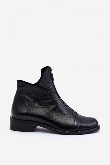 Botas de couro com zíper Nicole 2785/037 cor preta 2