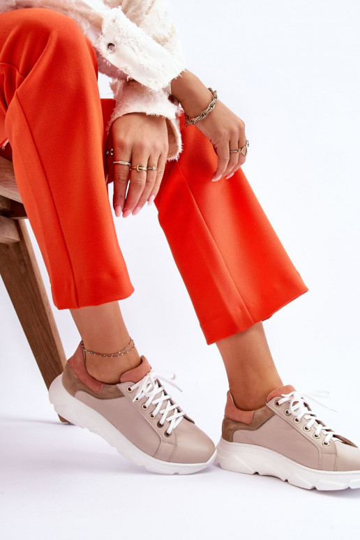 Conveniente Pele tênis com uma plataforma bege Alisane Conveniente Pele tênis com uma plataforma bege Alisane