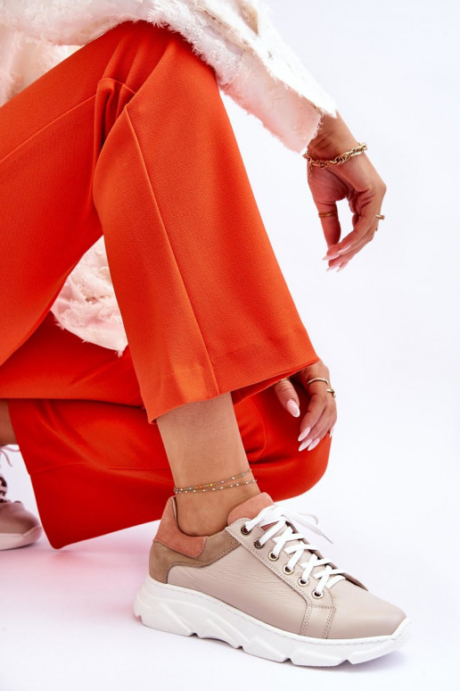 Conveniente Pele tênis com uma plataforma bege Alisane Conveniente Pele tênis com uma plataforma bege Alisane