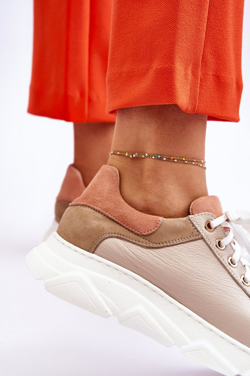 Conveniente Pele tênis com uma plataforma bege Alisane Conveniente Pele tênis com uma plataforma bege Alisane