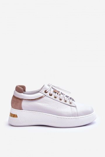 Sapatos esportivos de couro femininos com plataforma na cor branca Caressa 2