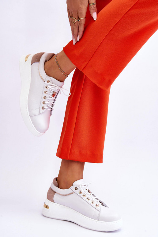 Feminino Pele tênis com uma plataforma cor branca Caressa Feminino Pele tênis com uma plataforma cor branca Caressa