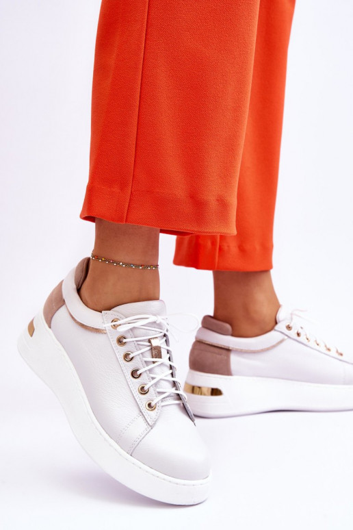 Feminino Pele tênis com uma plataforma cor branca Caressa Feminino Pele tênis com uma plataforma cor branca Caressa