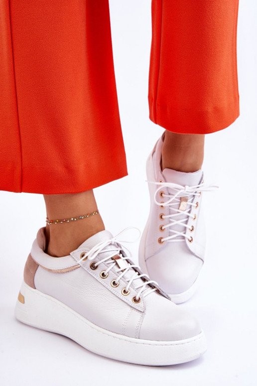 Feminino Pele tênis com uma plataforma cor branca Caressa Feminino Pele tênis com uma plataforma cor branca Caressa