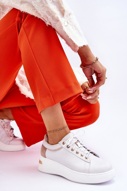 Feminino Pele tênis com uma plataforma cor branca Caressa Feminino Pele tênis com uma plataforma cor branca Caressa