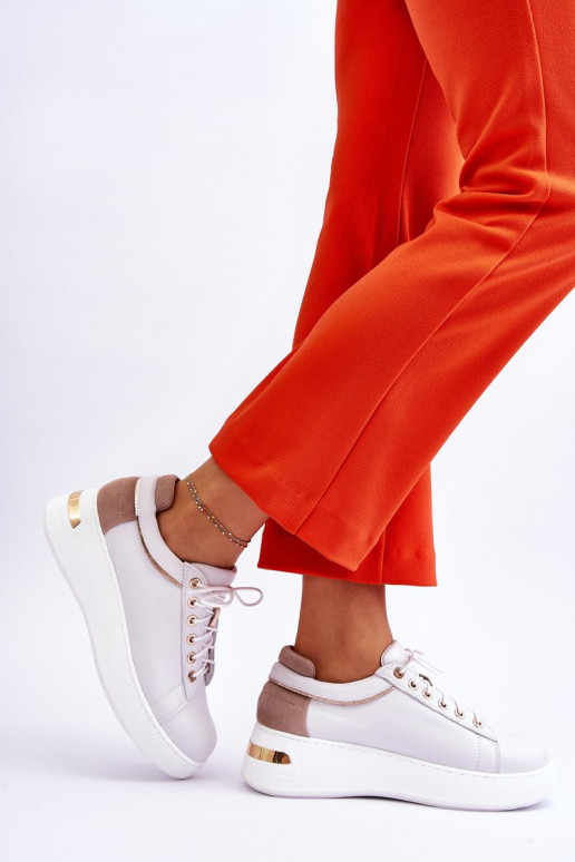 Feminino Pele tênis com uma plataforma cor branca Caressa Feminino Pele tênis com uma plataforma cor branca Caressa