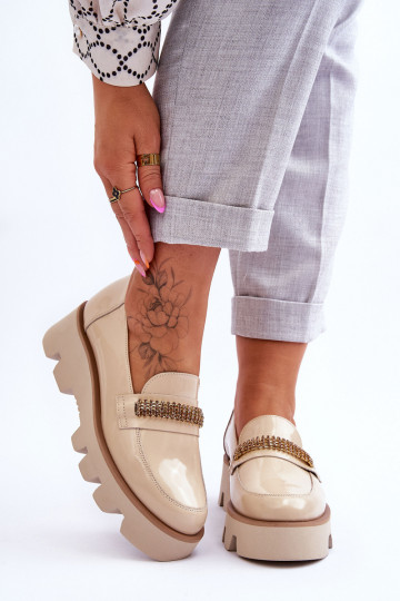 Elegante Mocassins com uma plataforma com enfeites Laura Messi 2600 bege