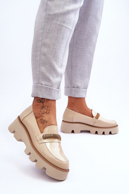 Elegante Mocassins com uma plataforma com enfeites Laura Messi 2600 bege Elegante Mocassins com uma plataforma com enfeites Laura Messi 2600 bege