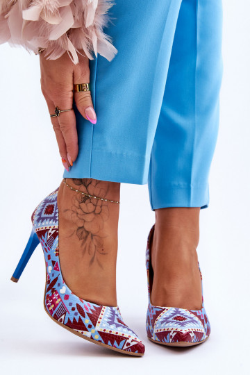 Elegante Pele sapatos de salto alto LeParaski Shoes 2659 azul-cor vermelha