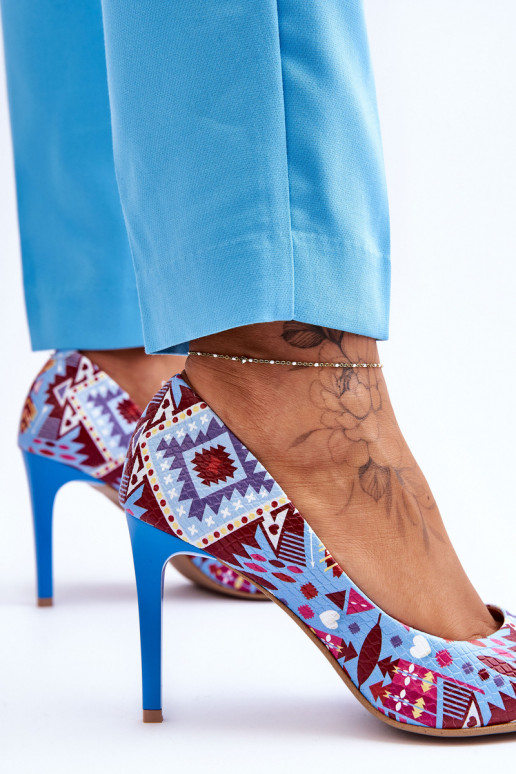 Elegante Pele sapatos de salto alto LeParaski Shoes 2659 azul-cor vermelha Elegante Pele sapatos de salto alto LeParaski Shoes 2659 azul-cor vermelha