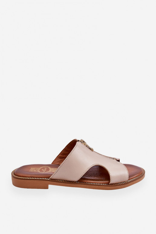 Feminino Chinelos com zíperes decorativos bege Lemar Clarence Feminino Chinelos com zíperes decorativos bege Lemar Clarence