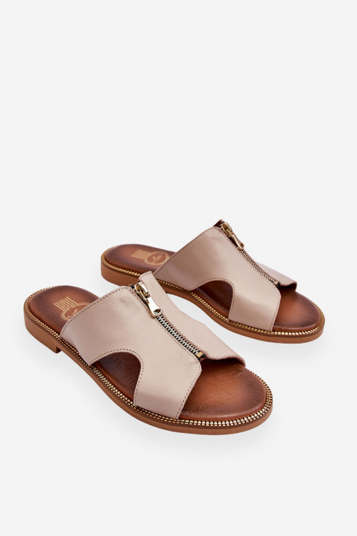 Feminino Chinelos com zíperes decorativos bege Lemar Clarence Feminino Chinelos com zíperes decorativos bege Lemar Clarence