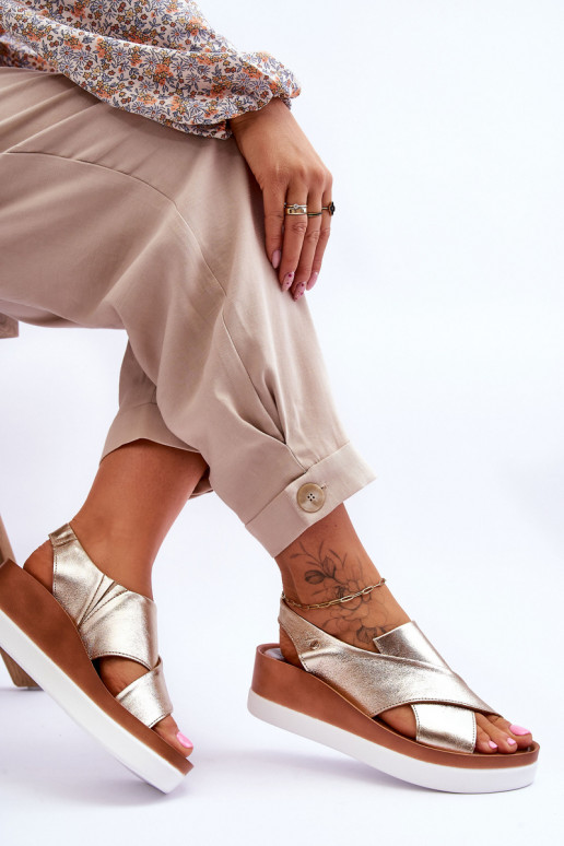Pele Sandálias plataforma cor dourada Morgan Pele Sandálias plataforma cor dourada Morgan
