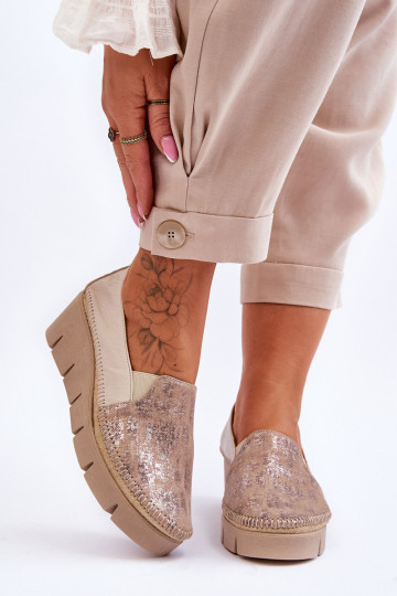 Sapatos casuais de couro com plataforma Tai turiciejka 5814A-10 cor bege