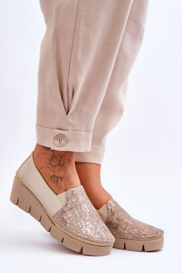 Sapatos casuais de couro com plataforma Tai turiciejka 5814A-10 cor bege 2