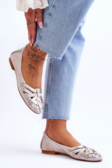 Feminino Bailarinas Tem que serciejka 01358-22 bege-cor dourada 2