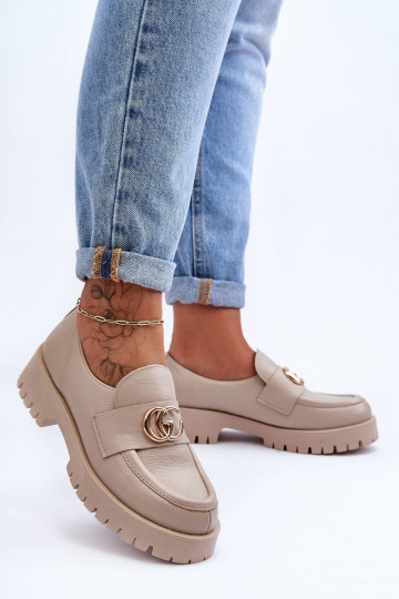 Sapatos de couro natural com ornamentos cor areia Rosefalls