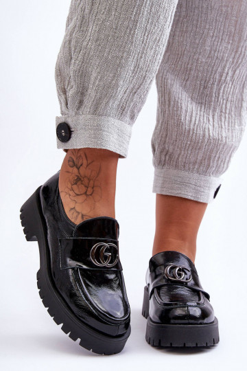 Sapatos de couro natural com enfeites cor preta Rosefalls