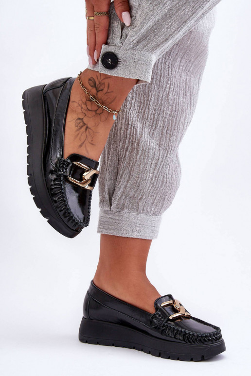 Pele Mocassins com uma plataforma com enfeites cor preta Lemar Desmond Pele Mocassins com uma plataforma com enfeites cor preta Lemar Desmond