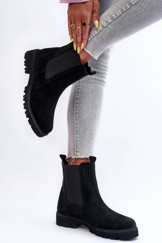 de camurça botas elegantes cor preta Nicole 2672