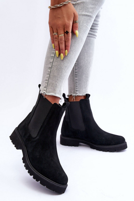de camurça botas elegantes cor preta Nicole 2672