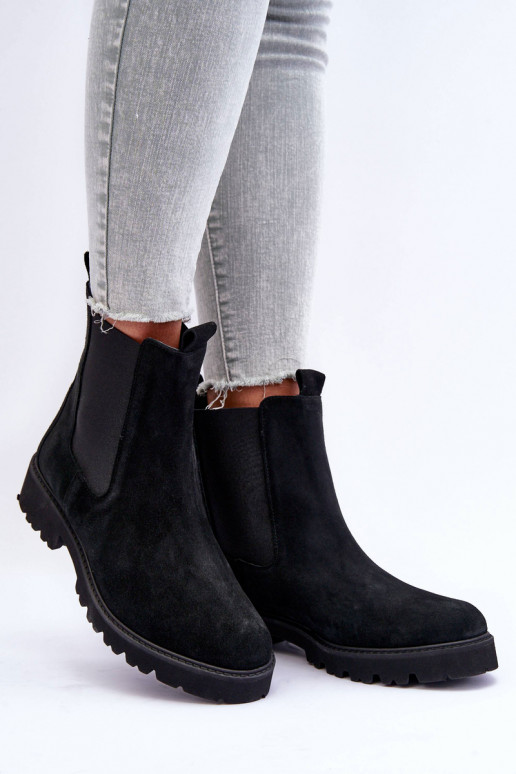 de camurça botas elegantes cor preta Nicole 2672