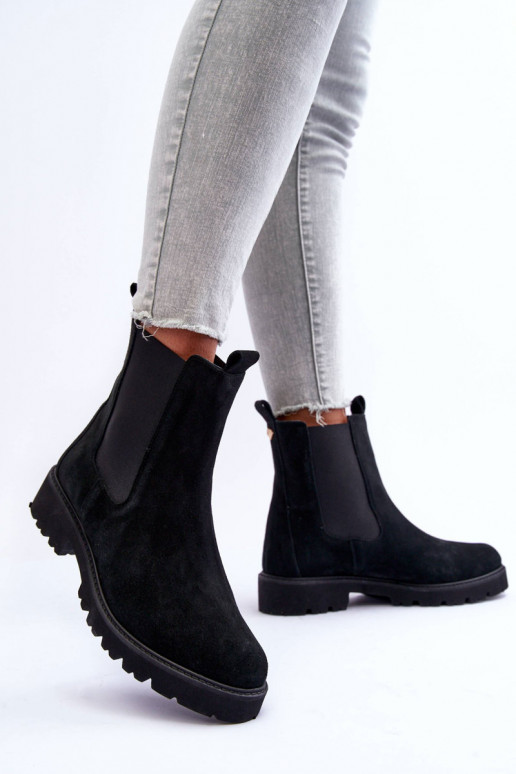 de camurça botas elegantes cor preta Nicole 2672
