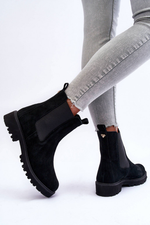 de camurça botas elegantes cor preta Nicole 2672